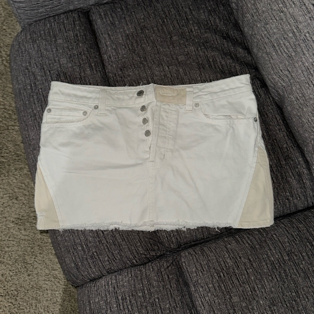Free People “We the Free” white jean mini skirt with cream details